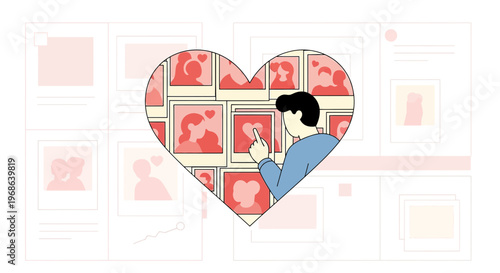 Man Interacting with Social Media Feed Inside a Heart Shape