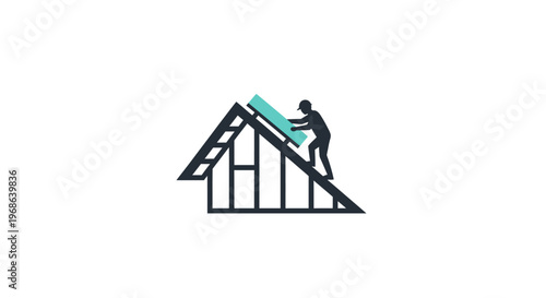 Construction worker installing roof tiles.