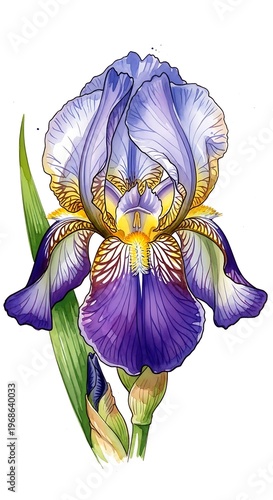 Beautiful Iris Flower - A Detailed Botanical Illustration.