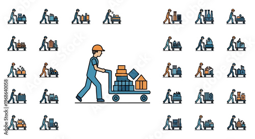 worker pushing cart with office supplies.