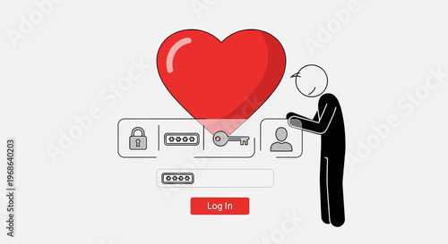 Man Logging In To Dating App with Giant Red Heart Icon - Love Online