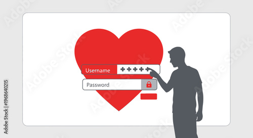 Man Logging into Dating App with Heart Logo