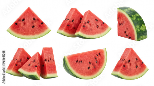 Foto Collection of Fresh and Juicy Red Watermelon Slices and Wedges