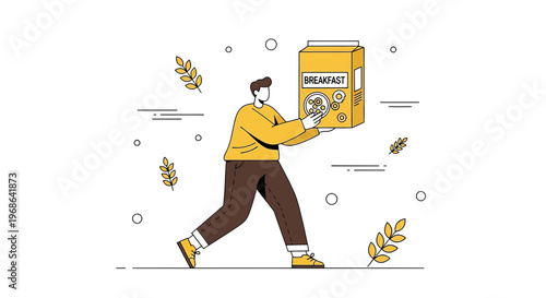 Man Holding Cereal Box, Healthy Breakfast Concept, Flat Design