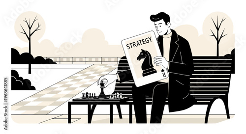 Man Holding Chess Strategy Card with Knight Piece in Park