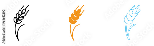 Minimalist Wheat Ear Line Icon Set Vector Illustration Isolated on White Background