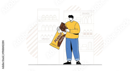 Man Holding Large Peanut Snack Bar in Grocery Store Aisle