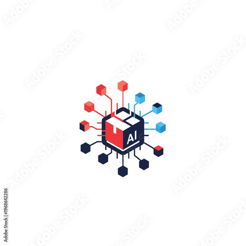 AI technology concept with cube and nodes.