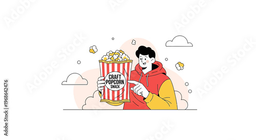 Man Holding Popcorn Bucket, Healthy Snack, Movie Night, Casual Lifestyle