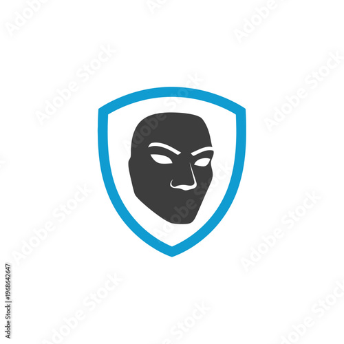 a black mask inside a blue shield.