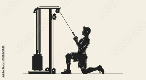 Man exercising on gym cable machine.