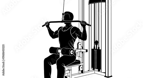 Man working out on a lat pulldown machine.