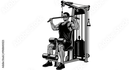 Man working out on gym equipment.