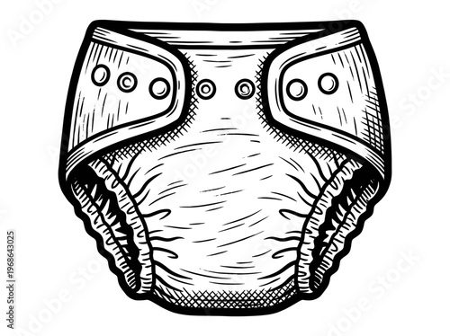 Vintage Diaper Cover Engraving Illustration Black and White Line Art