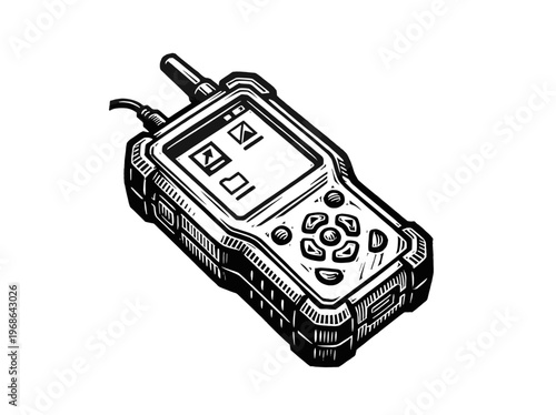Vintage Survey Data Collector Field Controller Engraving Illustration Black and White Line Art