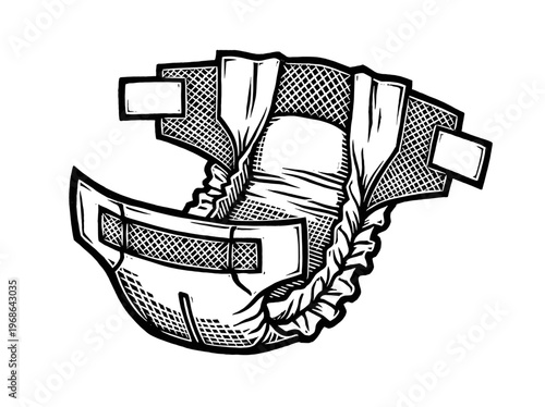 Vintage Disposable Diaper Engraving Illustration Black and White Line Art