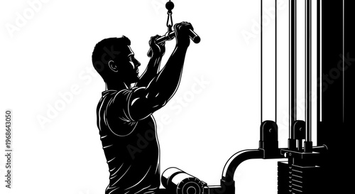 Man exercising with gym equipment.