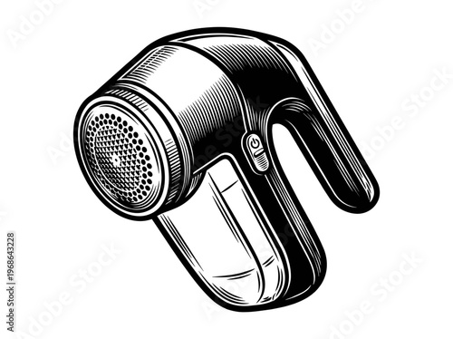 Vintage Fabric Shaver Engraving Illustration Black and White Line Art