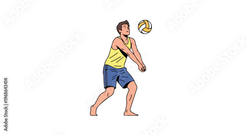 Illustration of a man playing beach volleyball bumping the ball