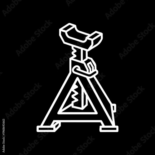 Isometric White Line Art Ratcheting Car Jack Stand Vector Icon 