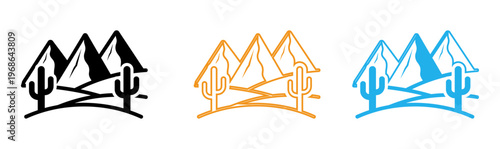 Mountain Forest Landscape Icon Set Minimal Nature Cabin Logo Vector