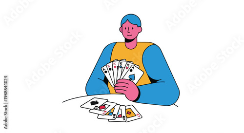 Illustration of a person playing cards at a table
