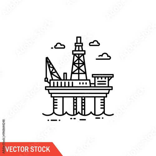 Offshore Oil Platform Drilling Rig With Derrick.