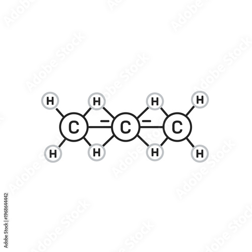 Propene chemical structure molecular model.
