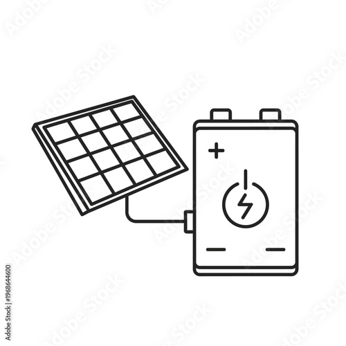 Solar panel connected to battery energy storage icon.