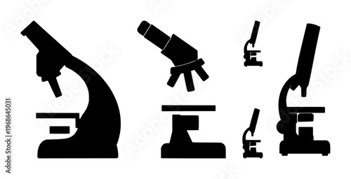 Microscope set with solid black icon design featuring microscope, science, equipment with vector illustration and medical graphics