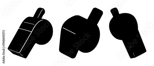 Sport whistle set with solid black icon on white background, minimalistic line design featuring whistle, sports, fitness with gym and class