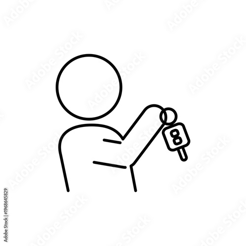 車のキーを持っている人の線画アイコン
