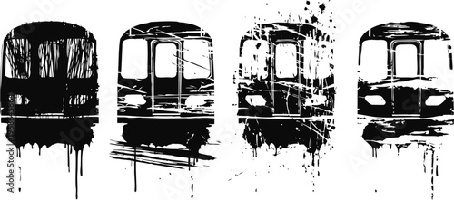 abstract grunge tram front views with dripping paint effect in black and white