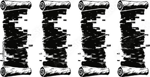 Ancient parchment scrolls set vintage blank paper rolls with tattered edges old textured background for text or design