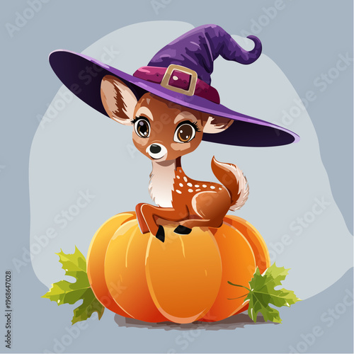 Rehkitz mit Hexenhut auf Kürbis – Waldtier Highlight