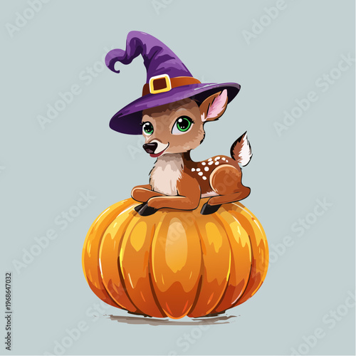 Rehkitz mit Hexenhut auf Kürbis – Waldtier Highlight