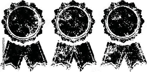 Grunge award ribbons three set vintage distressed seals with circular center and dangling tails retro design elements for achievement badges