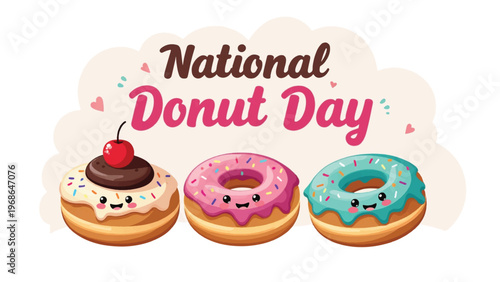 National Donut Day, colorful donuts, sweet treats, dessert icons, vector graphics