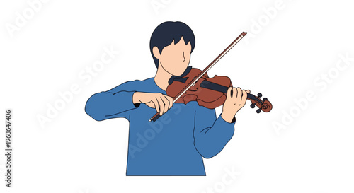 Illustration of a young man playing the violin on a white background