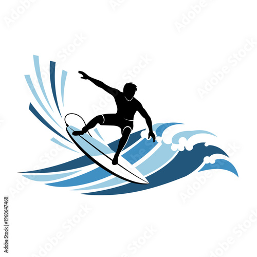 Silhouette Surfer Riding Wave