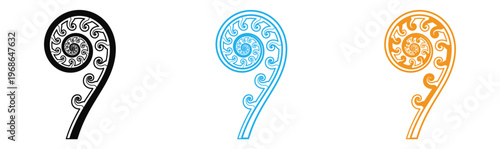 Punctuation mark, question mark, decorative icons, black, blue, orange