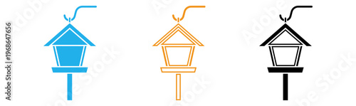 Bird feeder icons, colorful, vector, illustrations, birdhouse, wildlife, outdoor, garden