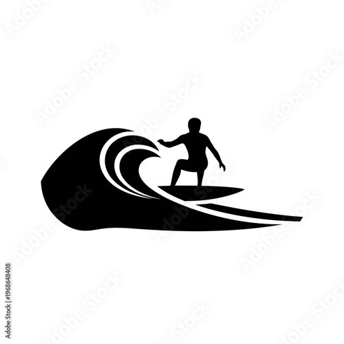Surfer Silhouette Riding Crashing Wave, Dynamic Ocean Sport