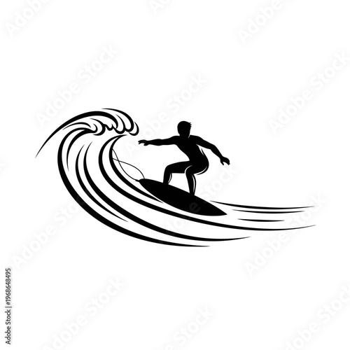 Surfer Silhouette Riding Ocean Wave