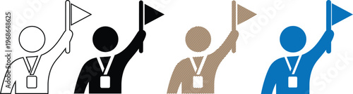 Vector tour guide person with flag icon set with travel leader