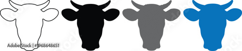 Vector cow head icon set for dairy and farming with dairy farm