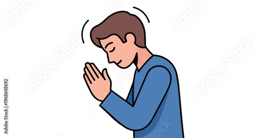 Cartoon illustration of a man praying with hands together in gratitude