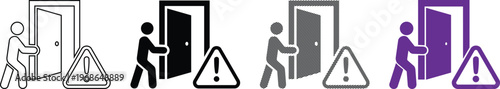 Vector person opening door with danger warning sign icon