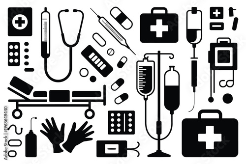 Black and white of diverse office and technology office technology office supplies