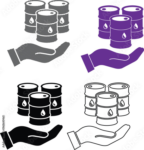 Vector oil barrels and hand resource icon design with presented in